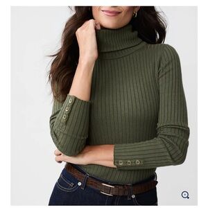 J Mclaughlin Arlette Sweater Turtleneck Knit Ribbed Olive Green Size M